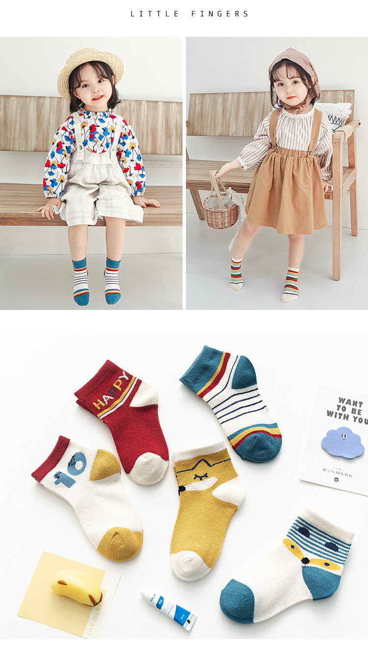 Socks Whole Zhuo Upper Cotton Children's Socks Spring and Summer Cartoon Animal Baby and Infant Socks Mesh Boat Socks