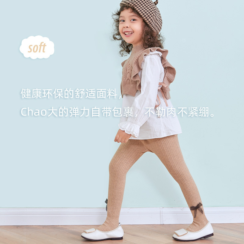 21 Autumn and Winter Fleece-Lined Thickened Children&#039;s Pantyhose Girls&#039; Bow Leggings Baby and Infant Socks Wholesale