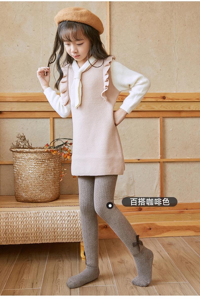 21 Autumn and Winter Fleece-Lined Thickened Children's Pantyhose Girls' Bow Leggings Baby and Infant Socks Wholesale