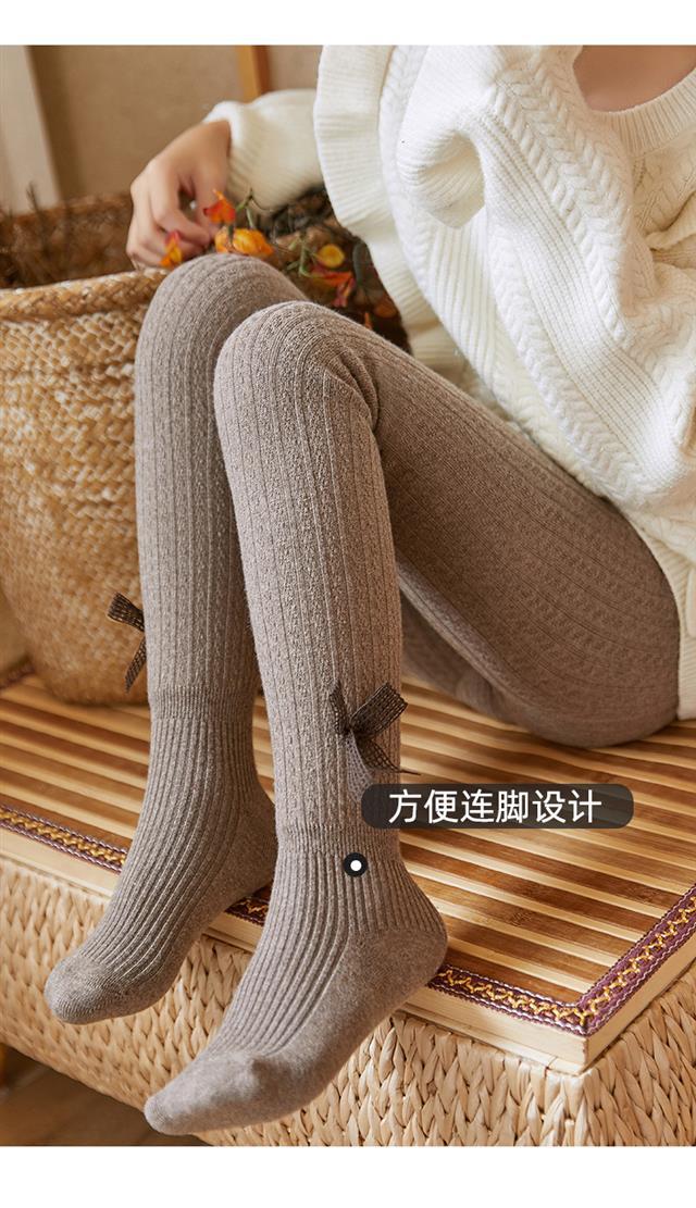 21 Autumn and Winter Fleece-Lined Thickened Children's Pantyhose Girls' Bow Leggings Baby and Infant Socks Wholesale