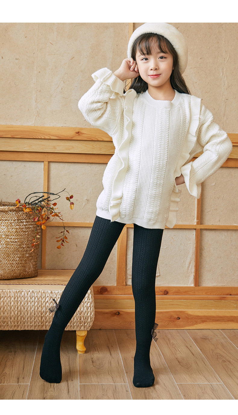 21 Autumn and Winter Fleece-Lined Thickened Children's Pantyhose Girls' Bow Leggings Baby and Infant Socks Wholesale