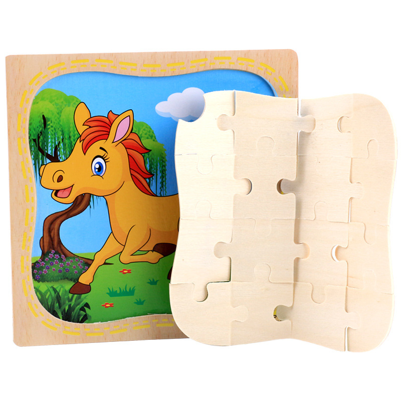 Wooden 3D 3D Puzzle Model Puzzle Infant Children Early Childhood Educational Toys Animal Transportation Wooden Puzzle Toy