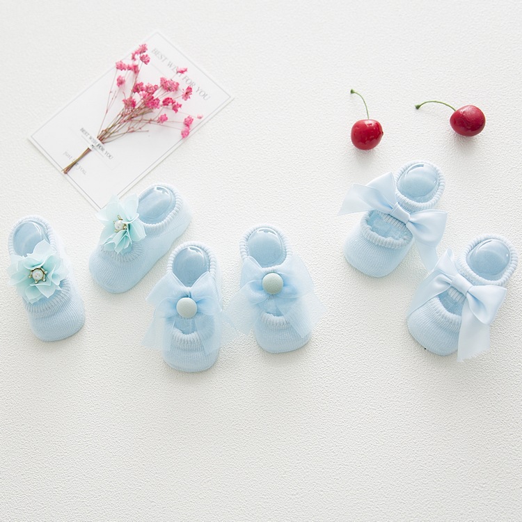 Spring and Autumn Hollow Flower Hole Baby Floor Socks Glue Dispensing Non-Slip Infant Socks Lace Bow Children&#039;s Socks