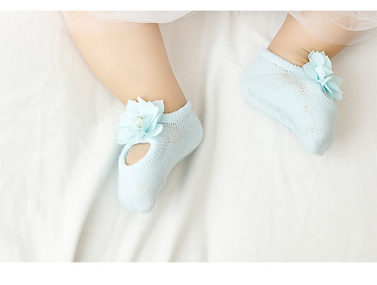 Spring and Autumn Hollow Flower Hole Baby Floor Socks Glue Dispensing Non-Slip Infant Socks Lace Bow Children's Socks