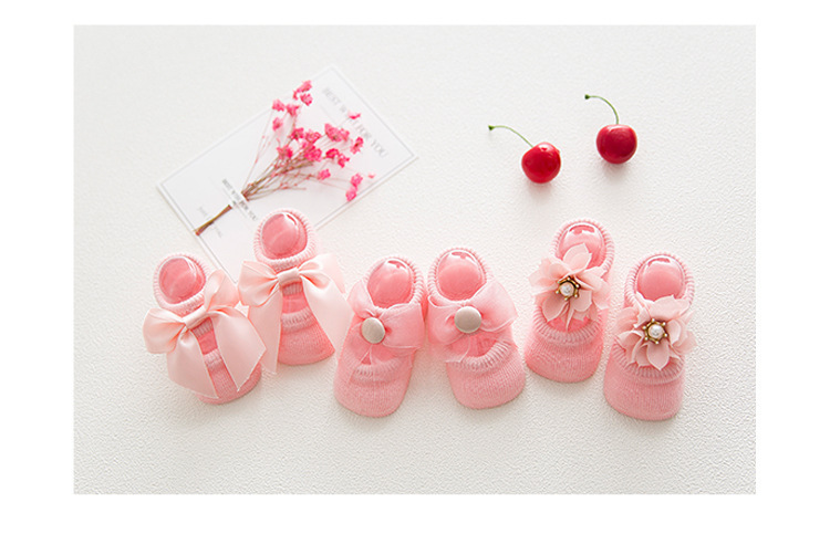 Spring and Autumn Hollow Flower Hole Baby Floor Socks Glue Dispensing Non-Slip Infant Socks Lace Bow Children's Socks