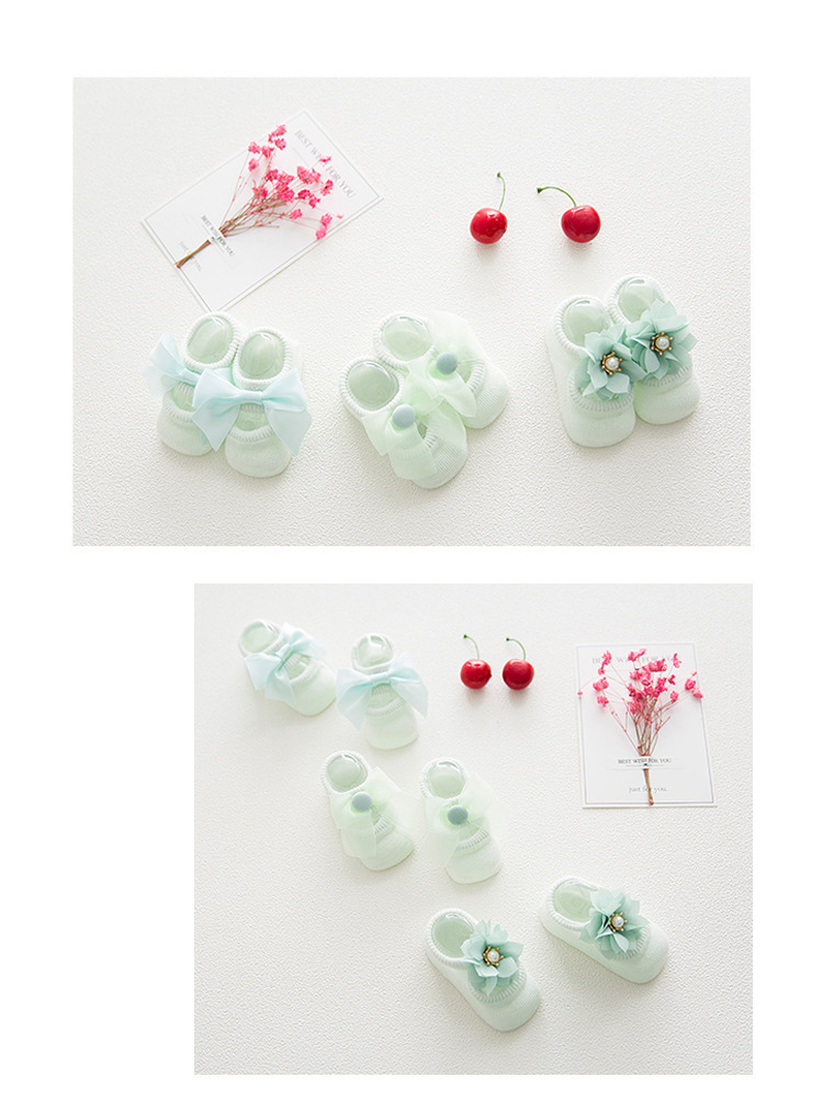 Spring and Autumn Hollow Flower Hole Baby Floor Socks Glue Dispensing Non-Slip Infant Socks Lace Bow Children's Socks