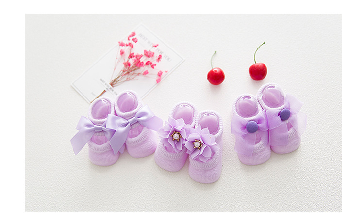 Spring and Autumn Hollow Flower Hole Baby Floor Socks Glue Dispensing Non-Slip Infant Socks Lace Bow Children's Socks