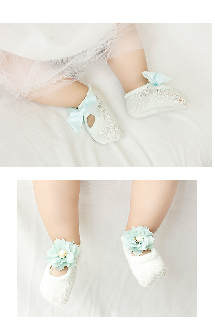 Spring and Autumn Hollow Flower Hole Baby Floor Socks Glue Dispensing Non-Slip Infant Socks Lace Bow Children's Socks
