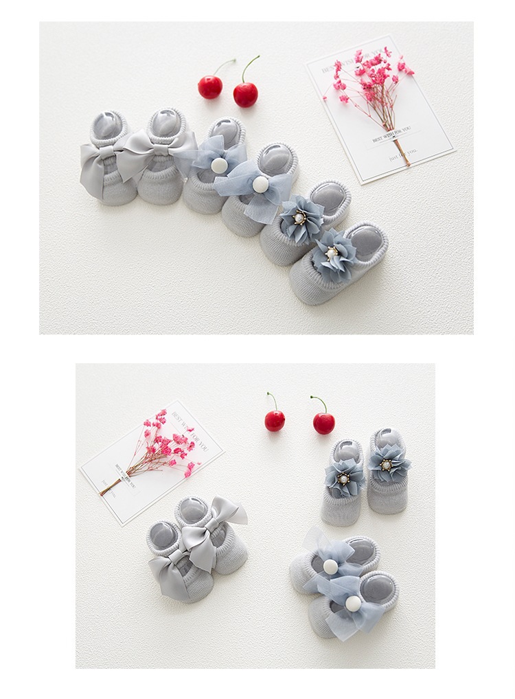 Spring and Autumn Hollow Flower Hole Baby Floor Socks Glue Dispensing Non-Slip Infant Socks Lace Bow Children's Socks