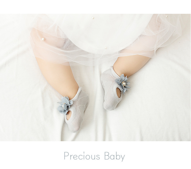 Spring and Autumn Hollow Flower Hole Baby Floor Socks Glue Dispensing Non-Slip Infant Socks Lace Bow Children's Socks