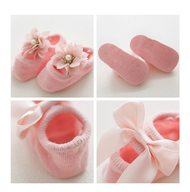 Spring and Autumn Hollow Flower Hole Baby Floor Socks Glue Dispensing Non-Slip Infant Socks Lace Bow Children's Socks
