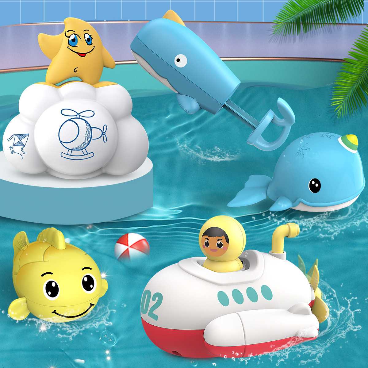 Infant New Children&#039;s Bath Toys Bathroom Water Playing Water Spray Bath Wind-up Toy Creative Gift Cross-Border Hot Selling