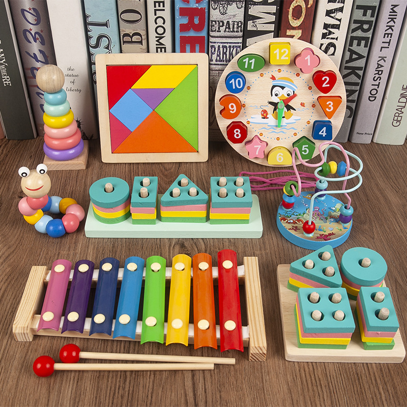 One Piece Dropshipping Early Education Infant Children&#039;s Toys Beaded Beads Sets of Column Building Blocks Percussion Piano Rainbow Tower Toy Worm Package