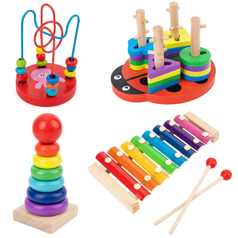 Infant Children&#039;s Eight-Tone Toy Piano Beaded Toy Worm Rainbow Tower Fishing Early Education Educational Wooden Toys