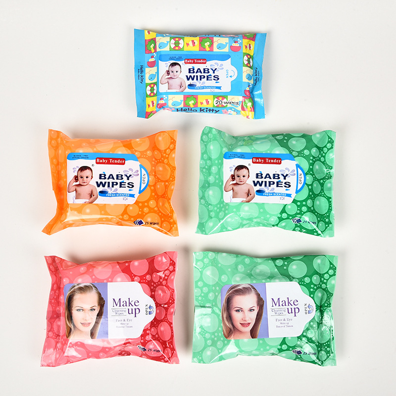 English Version Export 25 Pieces Wet Wipes Women's Makeup Remover Wet Tissue Customized Baby Cleansing Wet Tissue Wholesale