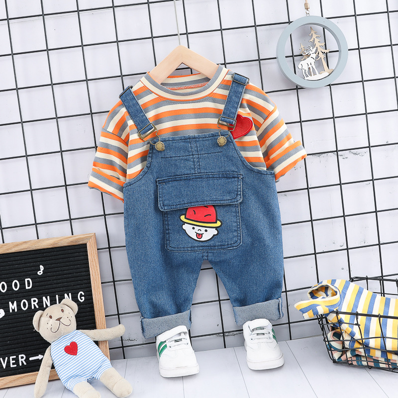 Autumn and Winter New Male Baby Clothes Love Romper Suspender Pants Two-Piece Cute Children&#039;s Clothing Baby Denim Suit
