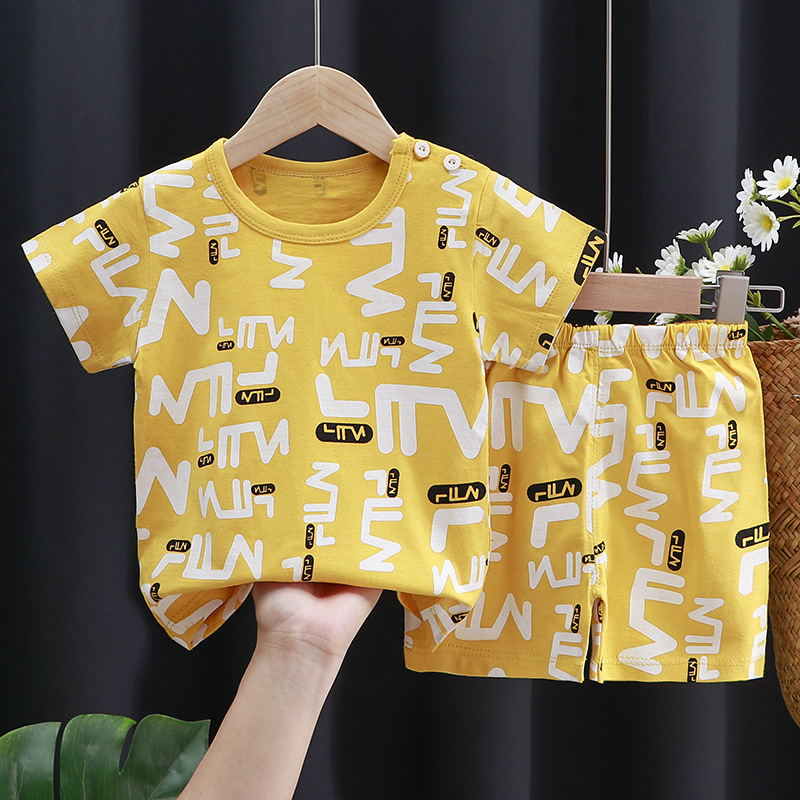 Children&#039;s Short-Sleeved Suit Cotton Girls&#039; Summer Clothes Boys&#039; T-shirt Baby Baby Clothes Korean Style Children&#039;s Clothing 2021 New