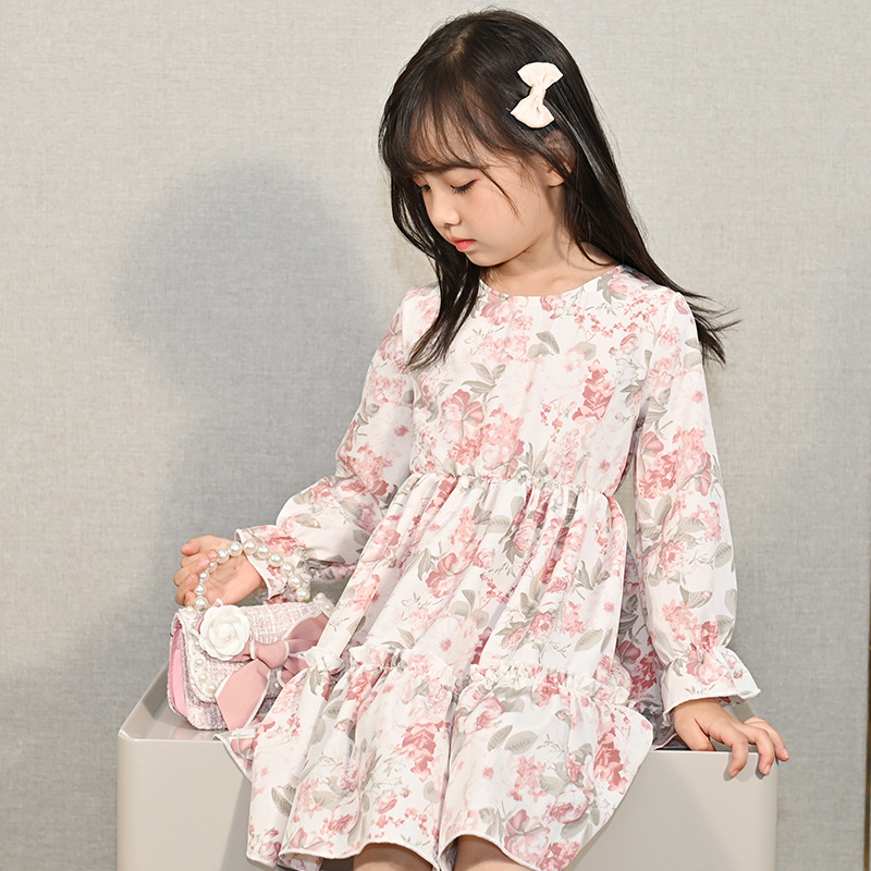Girls Autumn Clothing Dress 2021 New Korean Style Children&#039;s Chiffon Long Sleeve Floral Princess Dress Baby Clothes Skirt