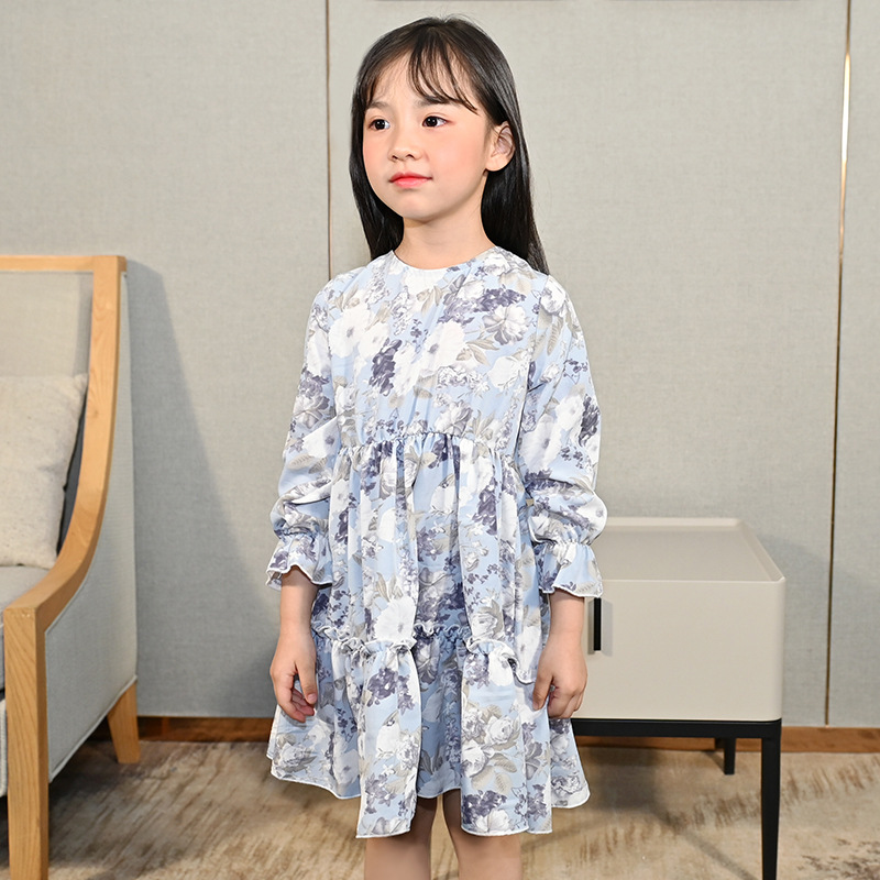 Girls Autumn Clothing Dress 2021 New Korean Style Children&#039;s Chiffon Long Sleeve Floral Princess Dress Baby Clothes Skirt