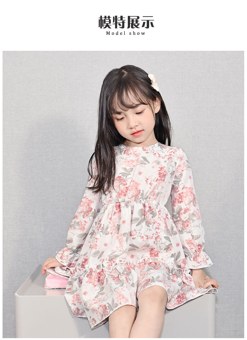 Girls Autumn Clothing Dress 2021 New Korean Style Children's Chiffon Long Sleeve Floral Princess Dress Baby Clothes Skirt