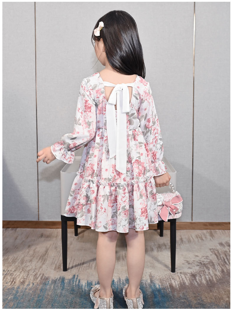 Girls Autumn Clothing Dress 2021 New Korean Style Children's Chiffon Long Sleeve Floral Princess Dress Baby Clothes Skirt
