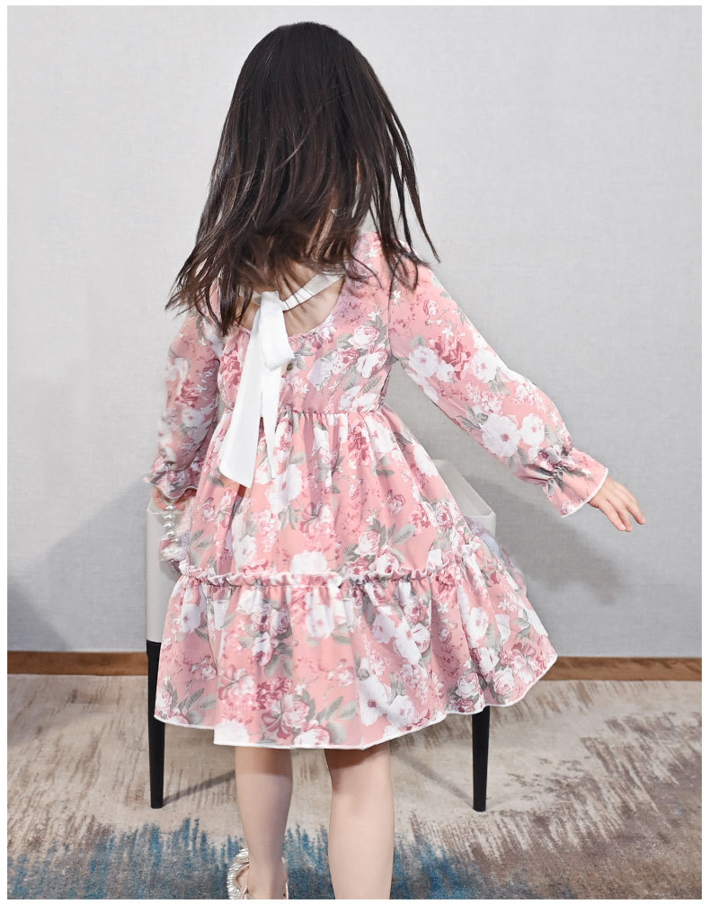 Girls Autumn Clothing Dress 2021 New Korean Style Children's Chiffon Long Sleeve Floral Princess Dress Baby Clothes Skirt
