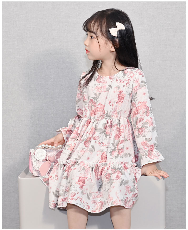 Girls Autumn Clothing Dress 2021 New Korean Style Children's Chiffon Long Sleeve Floral Princess Dress Baby Clothes Skirt