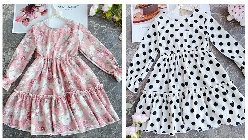 Girls Autumn Clothing Dress 2021 New Korean Style Children's Chiffon Long Sleeve Floral Princess Dress Baby Clothes Skirt