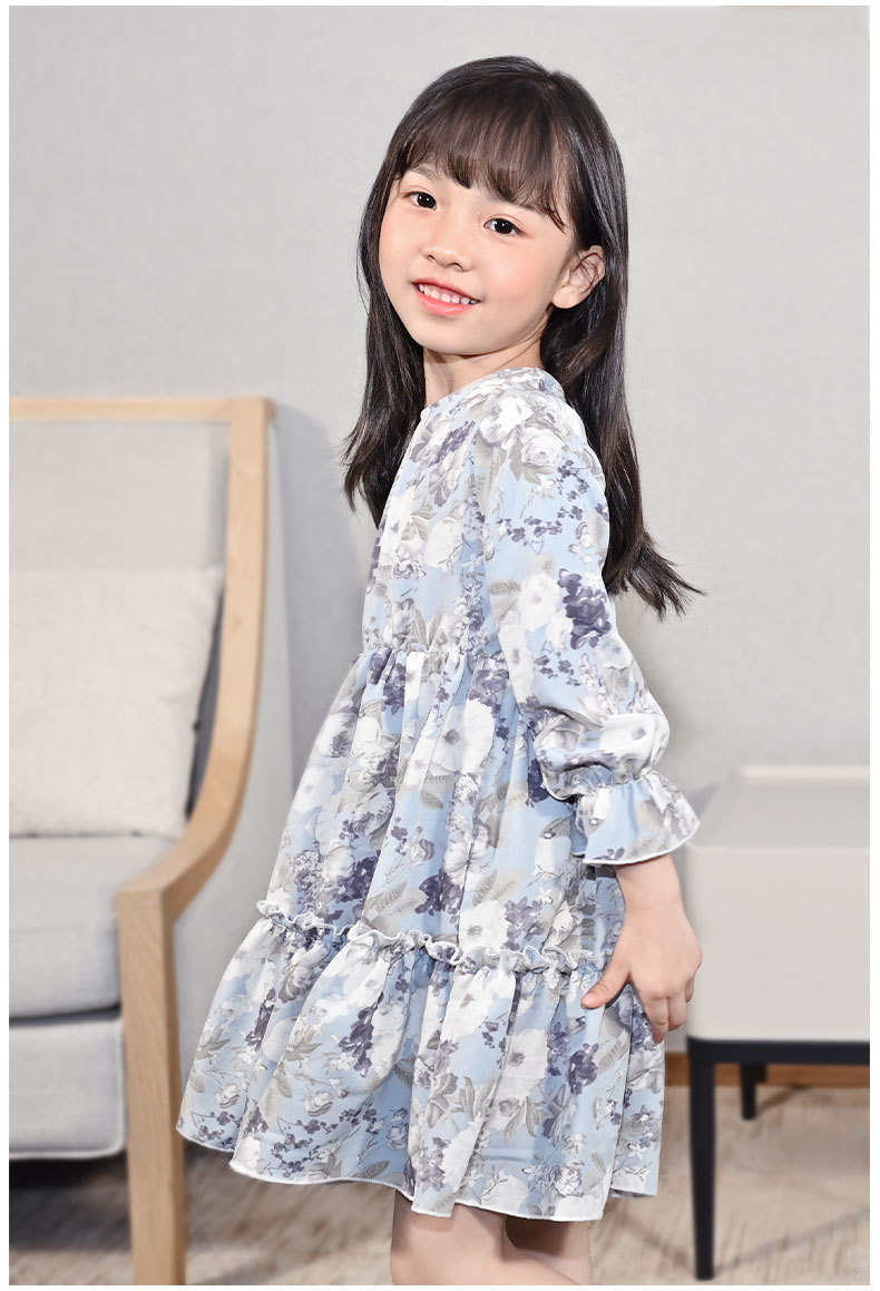 Girls Autumn Clothing Dress 2021 New Korean Style Children's Chiffon Long Sleeve Floral Princess Dress Baby Clothes Skirt