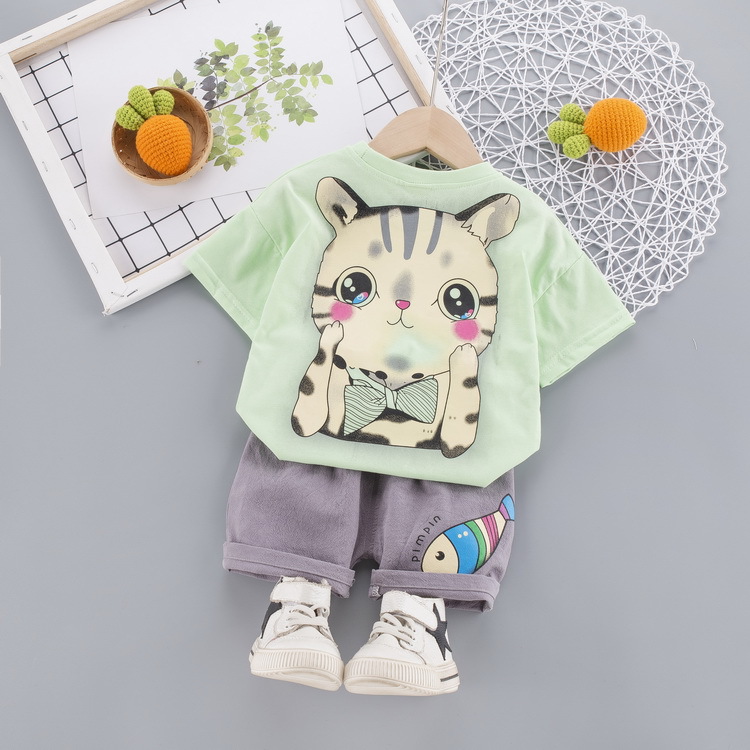 Children's Suit 2020 Summer New Children's Cartoon Casual Boy's Short-Sleeved T-shirt 0-4 Years Old Baby Clothes Two-Piece Set