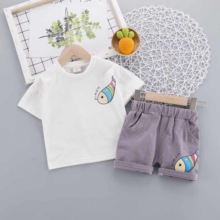 Children's Suit 2020 Summer New Children's Cartoon Casual Boy's Short-Sleeved T-shirt 0-4 Years Old Baby Clothes Two-Piece Set
