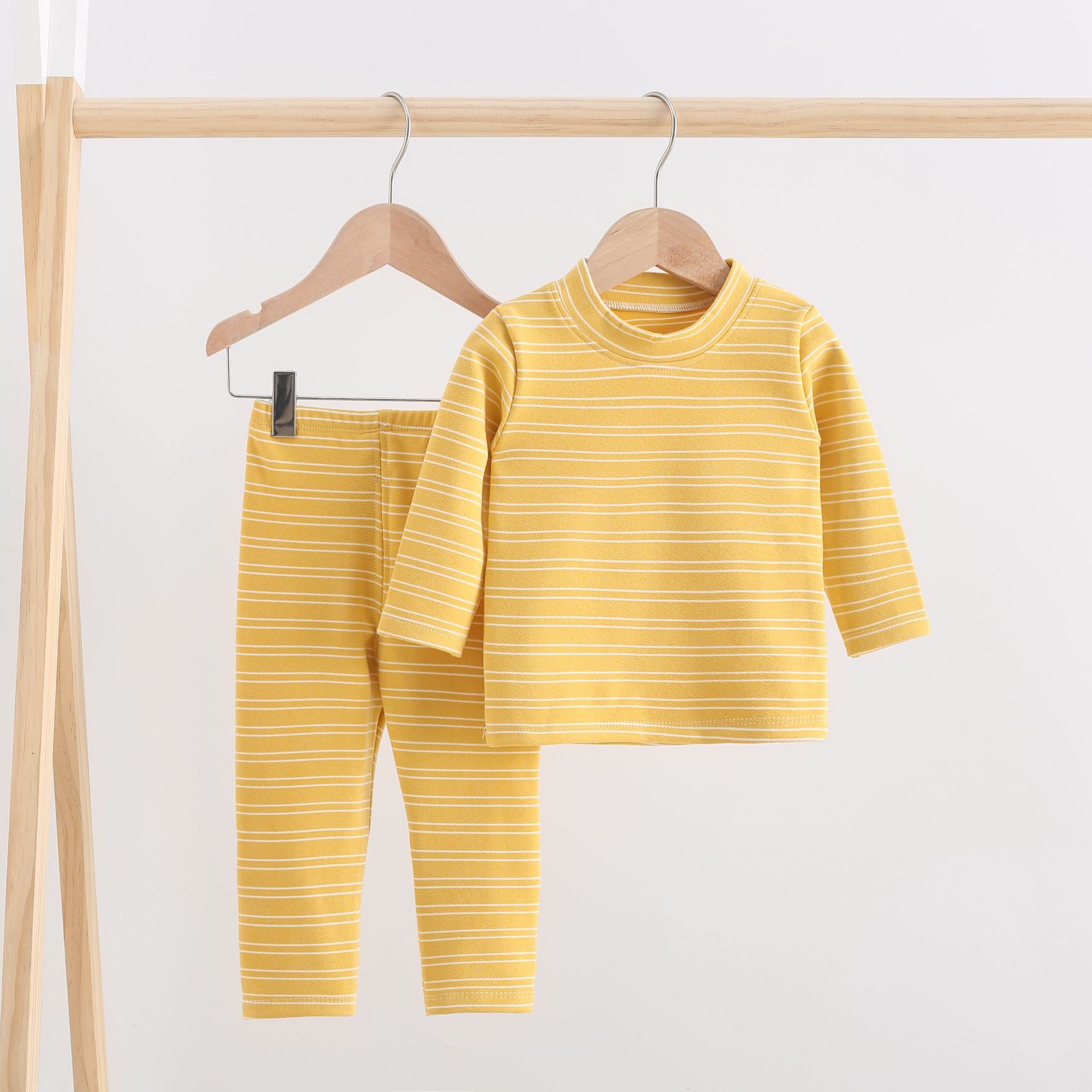 2021 New De Velvet Suit Boys and Girls Autumn and Winter Homewear Warmer Single-Layer Fleece-Lined Autumn Clothes Long Pants Baby Clothes