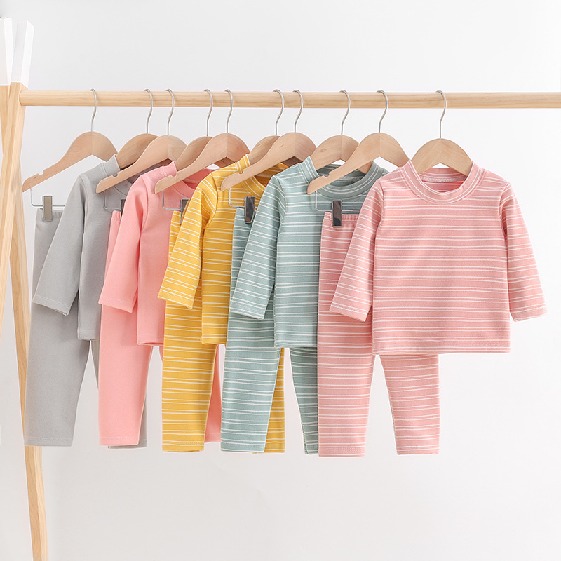 2021 New De Velvet Suit Boys and Girls Autumn and Winter Homewear Warmer Single-Layer Fleece-Lined Autumn Clothes Long Pants Baby Clothes