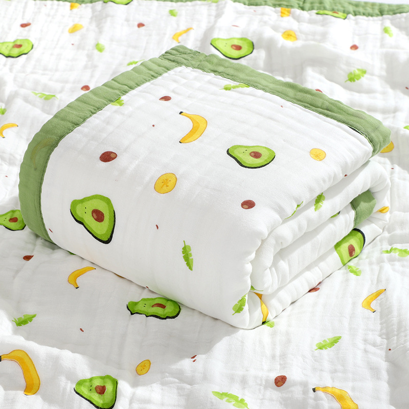 Pure Cotton Gauze Bath Towel Printed High Density Six-Layer Cartoon Wide Edge Children&#039;s Quilts Baby Baby&#039;s Blanket Cover Blanket Children Towel Quilt