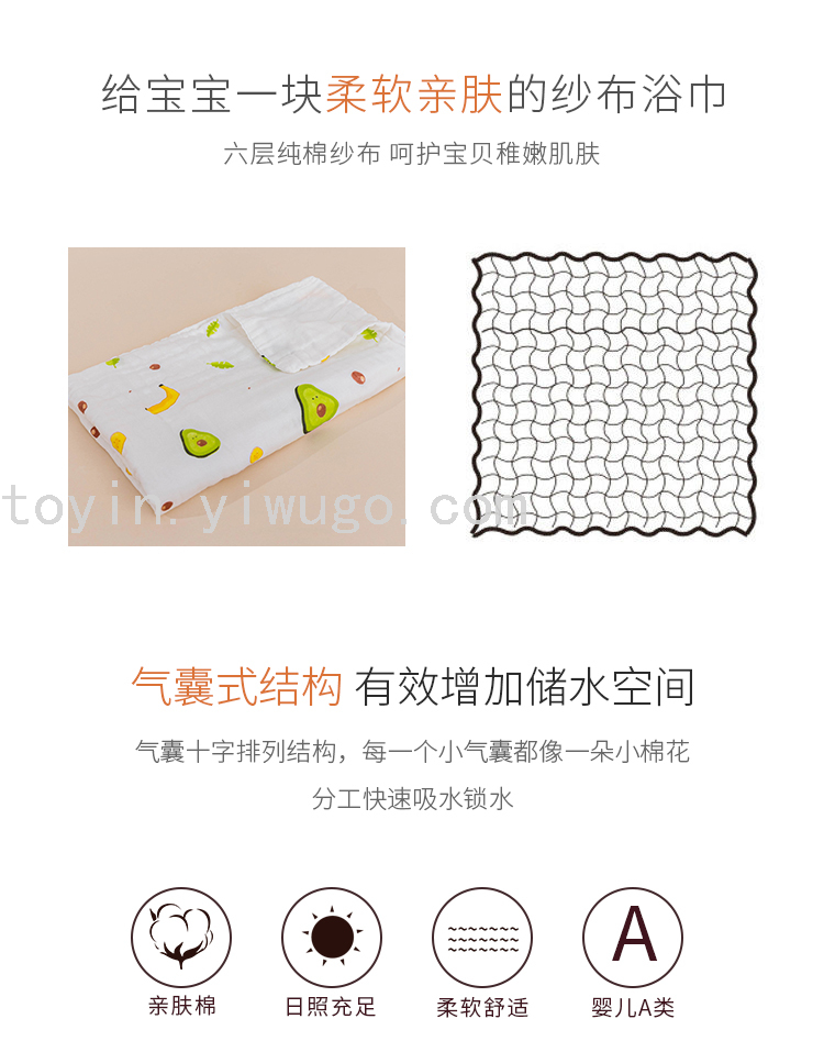 Six Layers Baby's Bath Towel Pure Cotton Gauze Super Soft Absorbent Newborn Blanket Quilt Children Towel Quilt 70*90