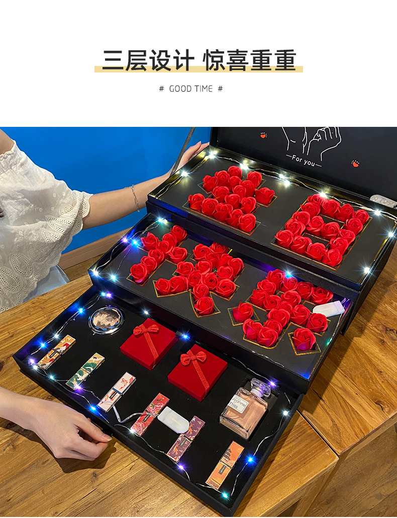 Valentine's Day Gift Dove Chocolate Double Layer Soap Flower Preserved Fresh Flower Gift Box for Girls s Birthday Gift