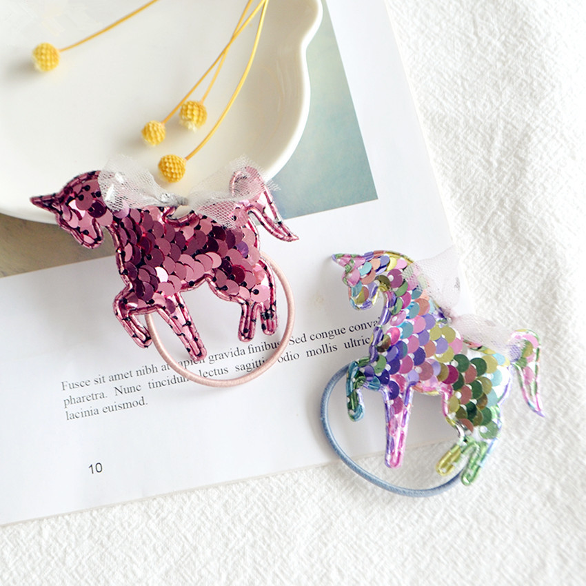 New South Korea Imported Children's Hair Accessories Glitter Unicorn Cartoon Pony Girl's Rubber Band Hair Rope Hair Ring Hair Rope
