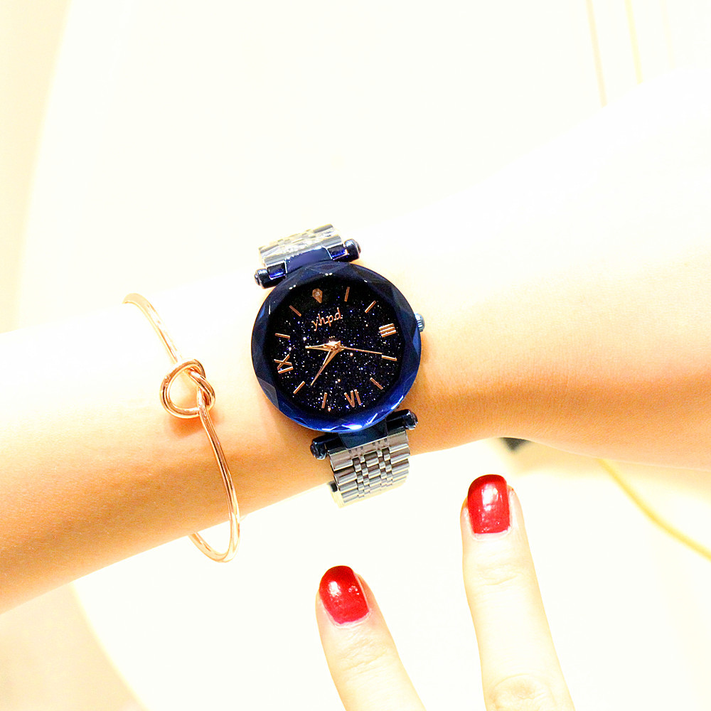 Retro Korean Type High-Profile Figure 2019 Counter Genuine Starry Sky Dial Rome Imported Movement Quartz Waterproof Bracelet Watch
