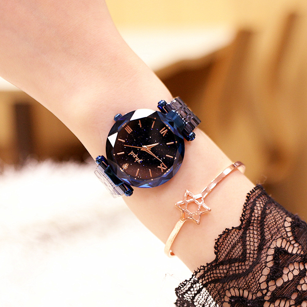 Retro Korean Type High-Profile Figure 2019 Counter Genuine Starry Sky Dial Rome Imported Movement Quartz Waterproof Bracelet Watch