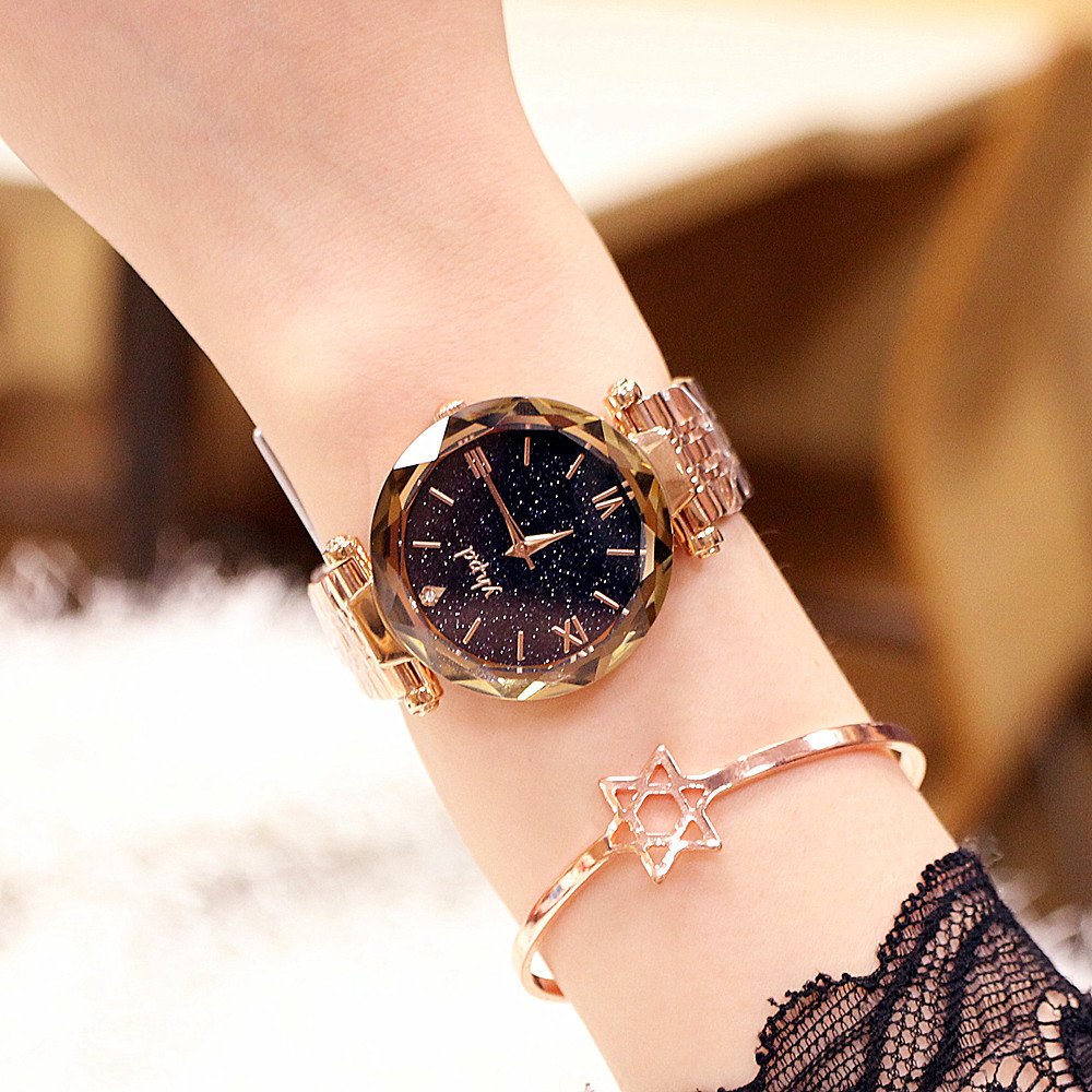 Retro Korean Type High-Profile Figure 2019 Counter Genuine Starry Sky Dial Rome Imported Movement Quartz Waterproof Bracelet Watch