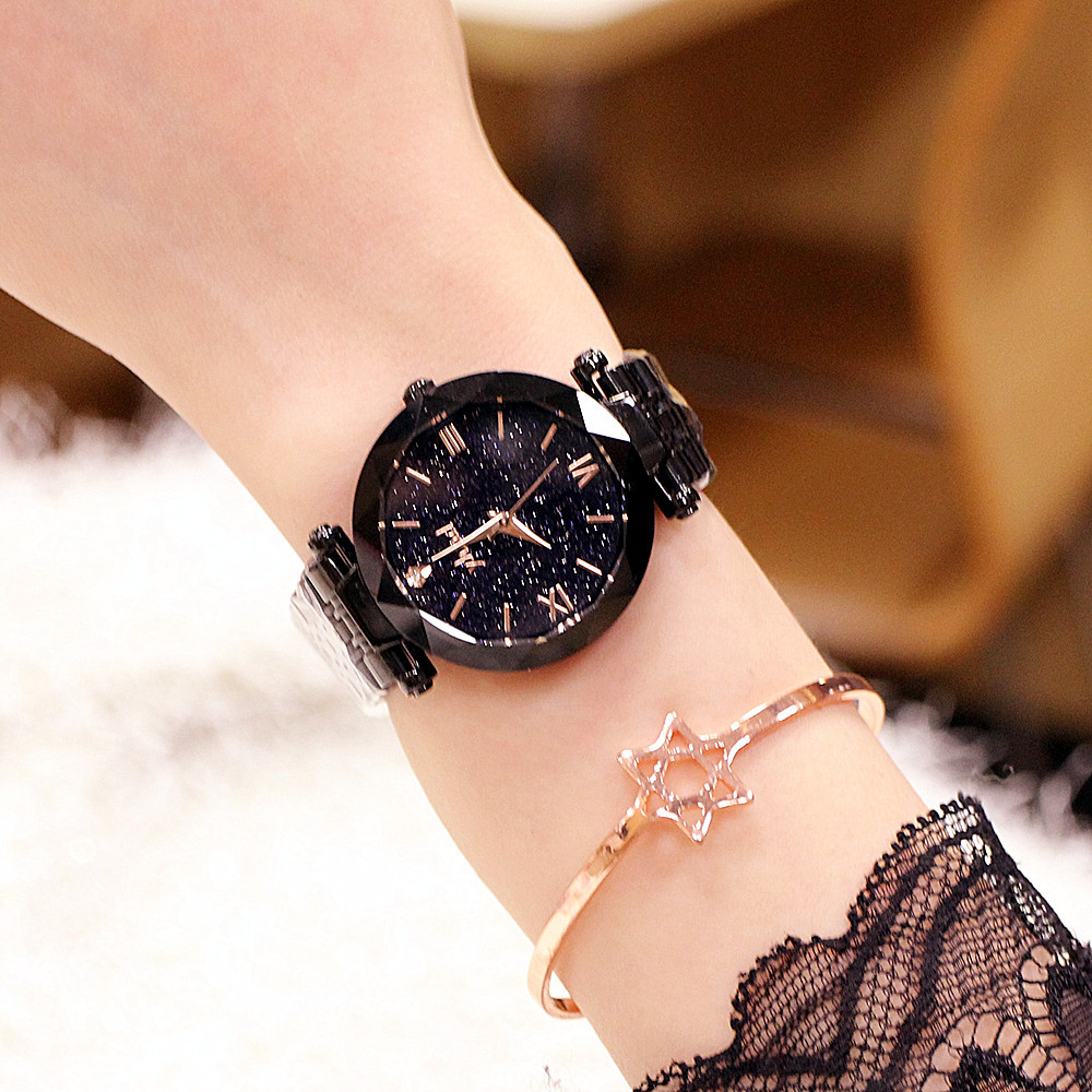 Retro Korean Type High-Profile Figure 2019 Counter Genuine Starry Sky Dial Rome Imported Movement Quartz Waterproof Bracelet Watch