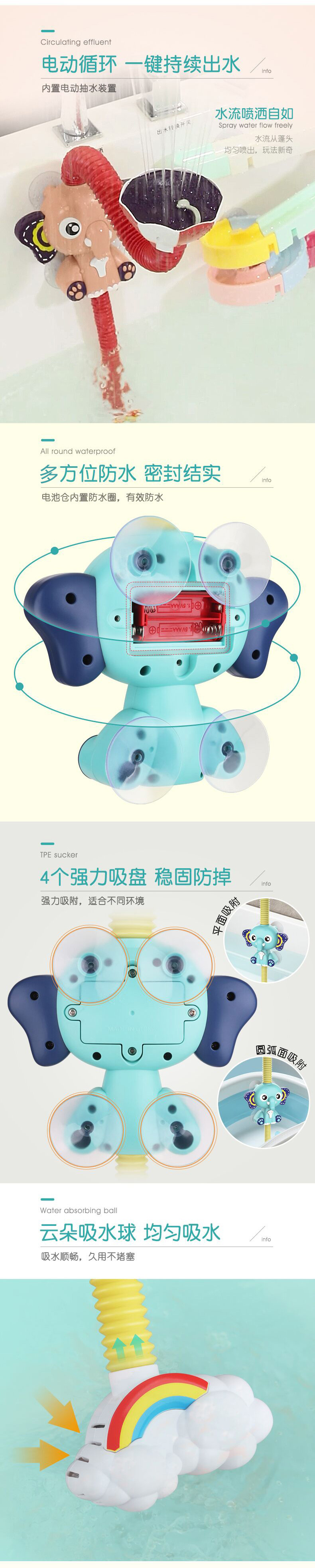 Cross-Border Elephant Electric Shower Head Small Elephant Shampoo Shower Kids Swimming Play Baby Bath Bathroom Toy TikTok