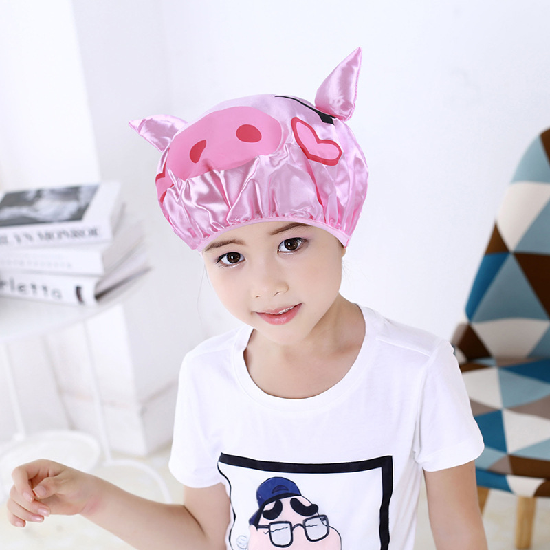 Cartoon Shower Cap Double-Layer Creative Waterproof Satin Cute Shampoo Cap Children&#039;s Shower Cap Headgear Eva Shower Cap