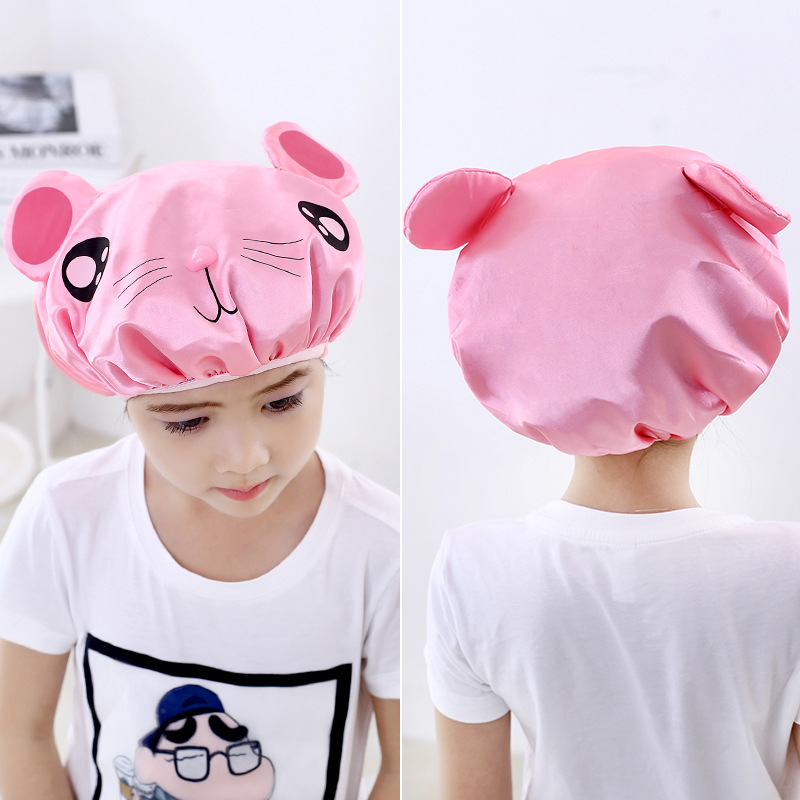 Cartoon Shower Cap Double-Layer Creative Waterproof Satin Cute Shampoo Cap Children&#039;s Shower Cap Headgear Eva Shower Cap