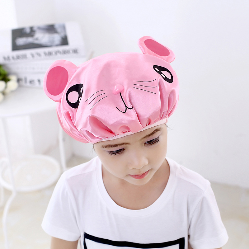 Cartoon Shower Cap Double-Layer Creative Waterproof Satin Cute Shampoo Cap Children&#039;s Shower Cap Headgear Eva Shower Cap