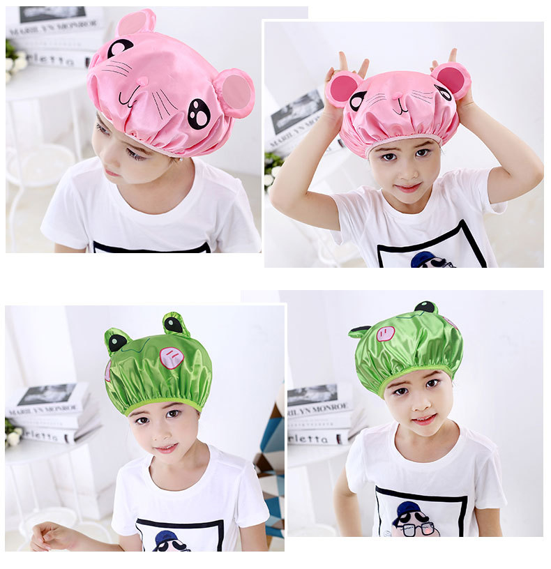 Cartoon Shower Cap Double-Layer Creative Waterproof Satin Cute Shampoo Cap Children's Shower Cap Headgear Eva Shower Cap