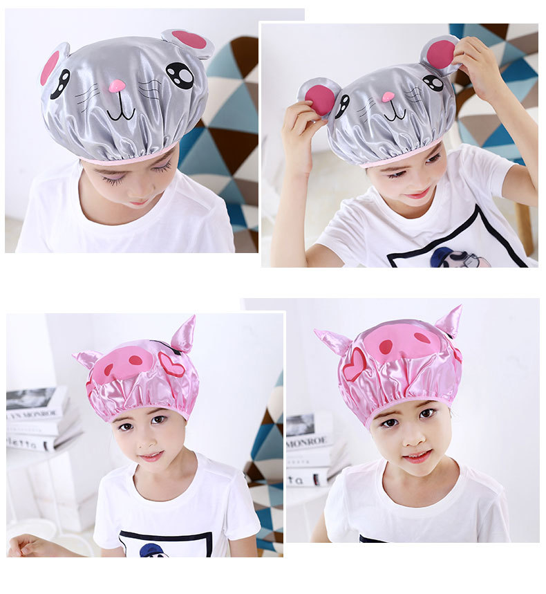 Cartoon Shower Cap Double-Layer Creative Waterproof Satin Cute Shampoo Cap Children's Shower Cap Headgear Eva Shower Cap