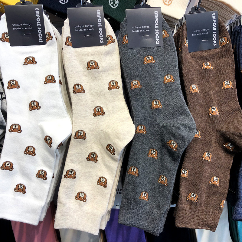 South Korea Imported Men&#039;s Cotton Socks Empole Full Bear Tube Socks Dongdaemun British Style Combed Cotton Men&#039;s Socks