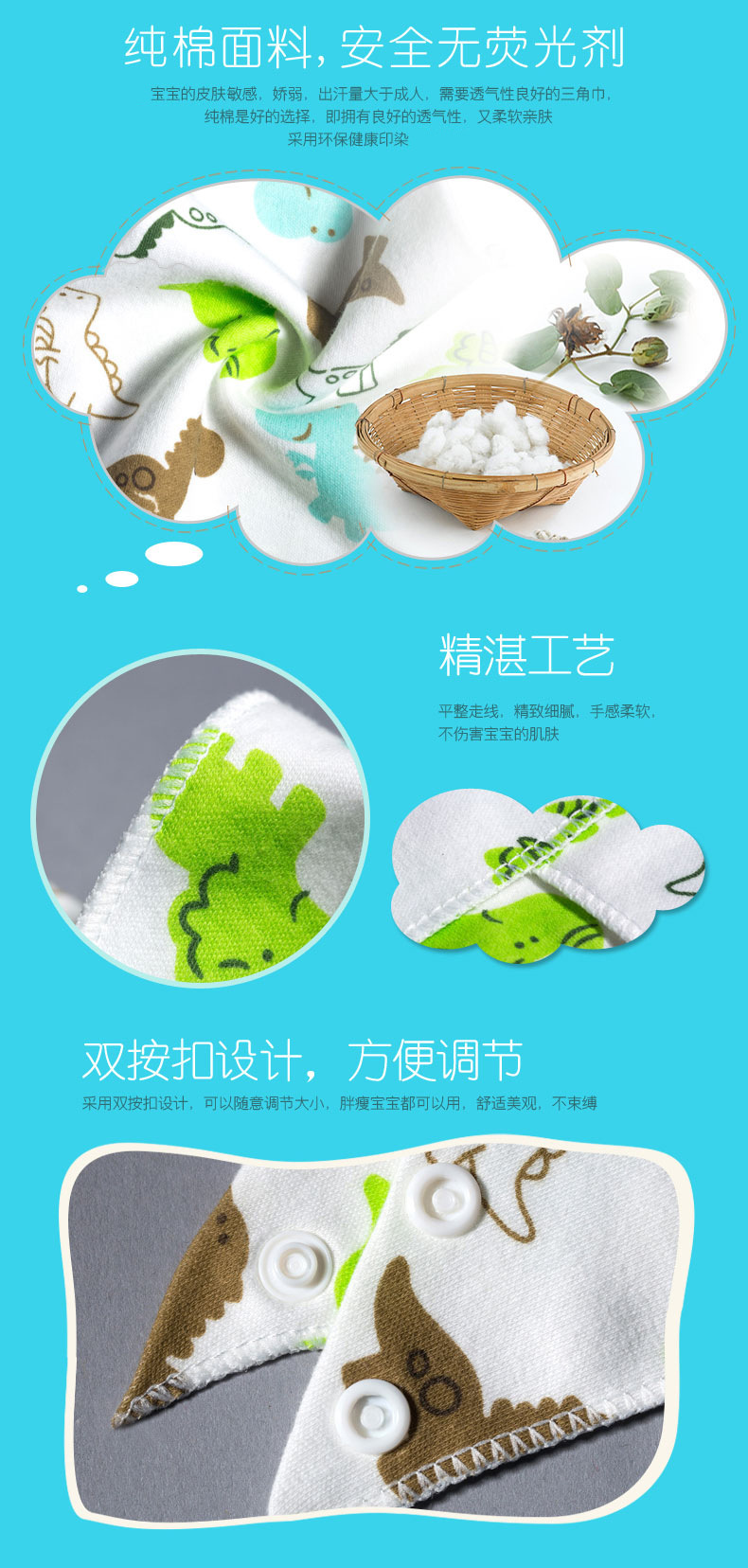 New Saliva Towel Baby's Triangular Hood Pure Cotton Double-Deck Bib Bib Scarf Newborn Baby Headscarf Can Be Customized