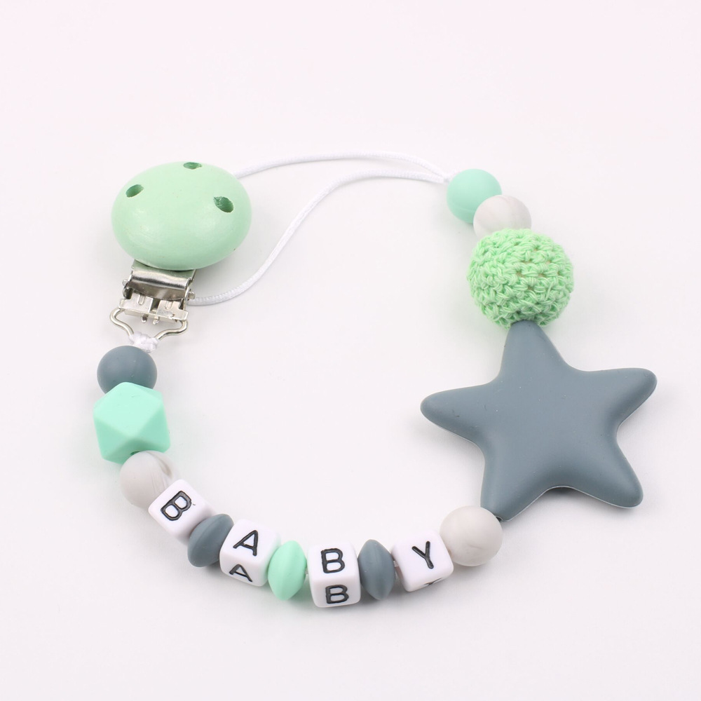 INS Maternal and Child Supplies Pacifier Clip Hot Sale Silicone Nipple Chain Amazon Foreign Trade Five-Pointed Star Drop-Preventing Chain